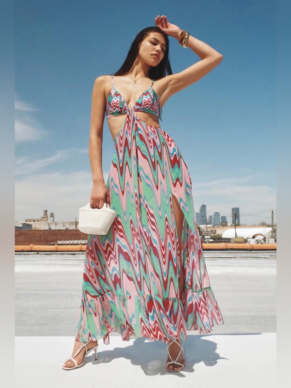 PatBO Waves Cut Out Beach colorful Dress size Medium.